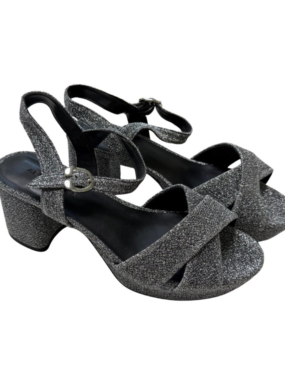 Aerosoles Silver Glitter Open Toe Ankle Strap Block Heel Sandals Size 8